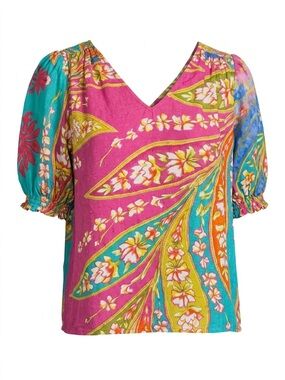 Haute Hippie Tropical Boho Top Pink Teal Resort Vacation Chic Y2K- Large